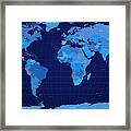 World Map In Blue Framed Print