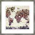 World Map Tropical Skull Leaves 3 Framed Print
