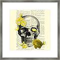 Skull With Yellow Roses Dictionary Art Print Framed Print