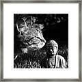 Zen Cat Black And White- Photography By Linda Woods Framed Print
