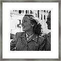 A Woman Modeling A Modern Woman's Suit. #1 Framed Print