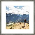 Active Mother Stands On The Summit Of The Cascade Lookout With Baby #1 Framed Print