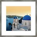 Blue Domed Churches At Sunset, Oia #1 Framed Print