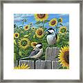 Chickadees And Sunflowers #1 Framed Print