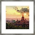 Hot Air Balloon Over Plain Of Bagan #1 Framed Print
