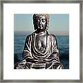 Japanese Buddha Statue At Ocean Shore Framed Print