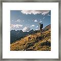 Man Stops At The Trail To Admire The Pyrenees Mountains Spain #1 Framed Print
