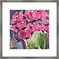 Pink Roses In A Green Bucket Framed Print