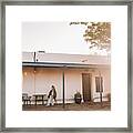 Twenty Something Woman Sits Outside Of A Cafe #1 Framed Print