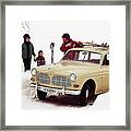 1965 Volvo Station Wagon With Family Of Skiers Framed Print