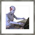 Humanoid Robot Working With Laptop Framed Print