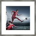 Soccer Player Kicking Ball In Stadium #8 Framed Print