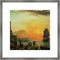 A Calm At A Mediterranean Port By Claude Joseph Vernet Framed Print