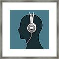 A Headphone And A Silhouette Head Framed Print