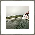 A Male Surfer In A Barrel Of A Wave In Framed Print