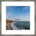 A Panoramic View Of Swami's Beach With Cliffs At Sunset Framed Print