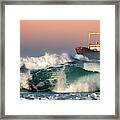 Abandoned Ship And The Stormy Waves Framed Print