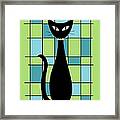 Abstract Cat In Green Framed Print
