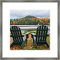 Adirondack Chairs In The Adirondacks. Mirror Lake Lake Placid Ny New York Framed Print