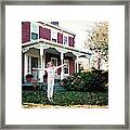 Alison Spear Jumping Outside Her Farmhouse Framed Print