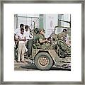 American Soldiers Drive Past Civilians Framed Print