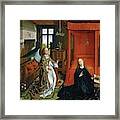 Annunciation. Center Panel Of A Triptych, From An Altar From The Church In Chieri, Near Torino. Framed Print