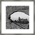 Arches North Window And Turret Arch - Moab Utah Monochrome Framed Print