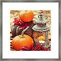 Arrangement With Pumpkins And Lantern Framed Print