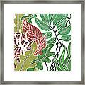 Assortment Of Leaves 1 - Exotic Boho Leaf Pattern - Colorful, Modern, Tropical Art - Green, Red Framed Print