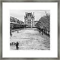 Autumn Walk Along The Champs Elysees Black And White Framed Print