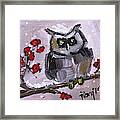 Baby Owl With Berries Framed Print