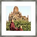 Bagan, Buddhist Monks Sitting On Temple Framed Print