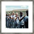 Bald Prison Inmates Marching In Yard Framed Print