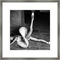 Ballerina Lying On The Stairs Bw Framed Print