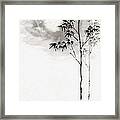 Bamboos And Moon, Ink Painting, Vignette Framed Print