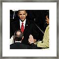 Barack Obama Is Sworn In As 44th Framed Print
