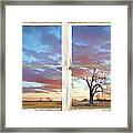 Beautiful Morning Rustic White Picture Window Frame View Framed Print