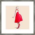 Beautiful Woman Model In Red Dress And High Heels Framed Print