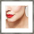Beauty Close Up On Bright  Lips, Side Framed Print