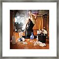 Beauty Glamour Girl Cleaning House Framed Print