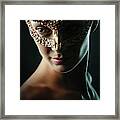 Beauty Model Woman Wearing Masquerade Carnival Mask Framed Print
