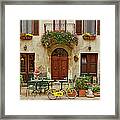 Bicycle In Front Of Small Cafe, Tuscany Framed Print