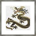 Black And Gold Sacred Eastern Dragon Over White Leather Framed Print