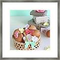 Blown Eggs Decorated With Paper Flowers And Paper Bows In Easter Basket Framed Print