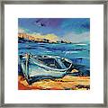 Blue Boat On The Mediterranean Beach Framed Print