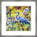 Blue Heron Wetland Magic Palette Knife Oil Painting Framed Print