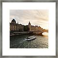 Boat Tour On Seine River In Paris Framed Print