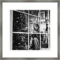 Boy And Girl 3-8 Looking At Christmas Framed Print