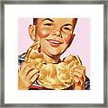 Boy Eating A Whole Pie Framed Print