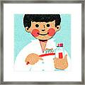 Boy In Pajamas Brushing Teeth Framed Print